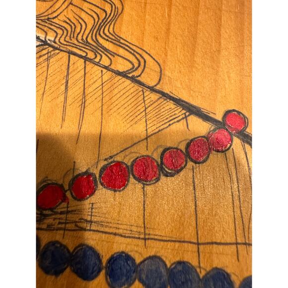 Hand drawn and painted Asian style woman on wood signed dated 2012 - Picture 8 of 11